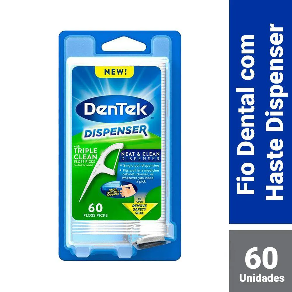 FIO DENTAL DENTEK FLOSS PICKS TRIPLE CLEAN ADVANCED DISPENSER COM 60 UNIDADES