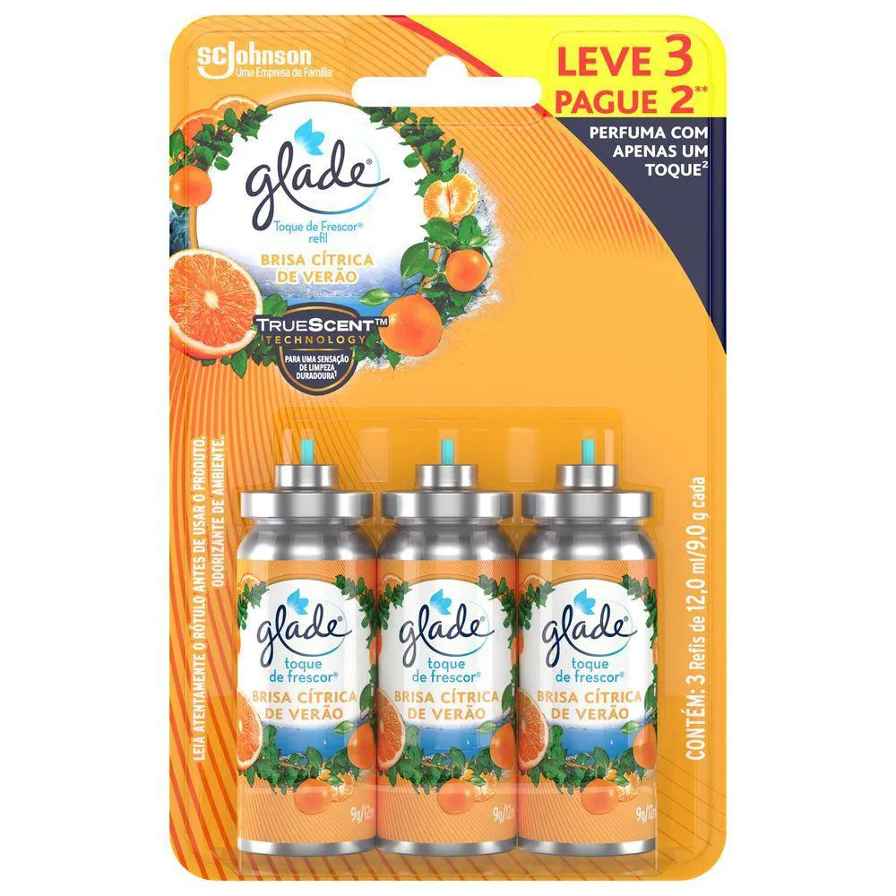 DESODORIZADOR GLADE TOQUE DE FRESCOR REFIL BRISA CíTRICA DE VERãO 12ML LEVE 3 PAGUE 2
