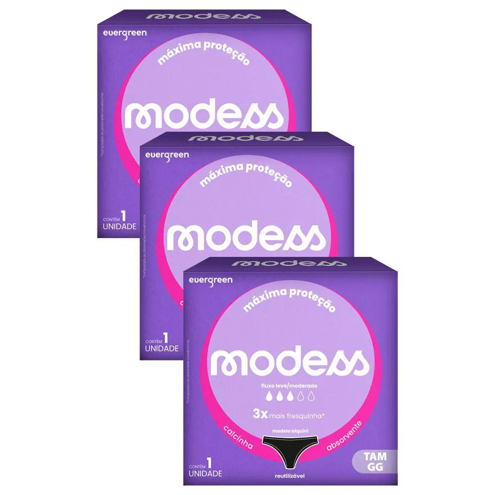 KIT 3 CALCINHAS ABSORVENTE MODESS FLUXO LEVE/MODERADO GG