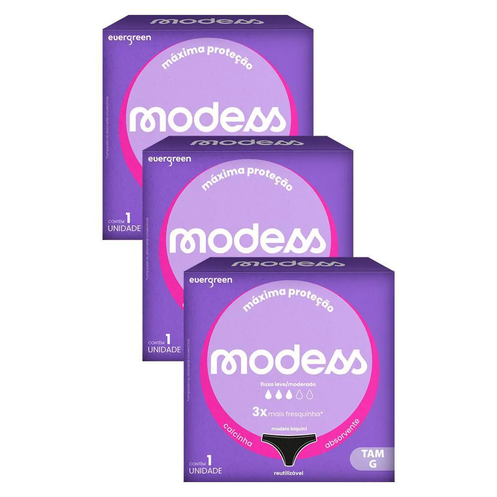 KIT 3 CALCINHAS ABSORVENTE MODESS FLUXO LEVE/MODERADO G