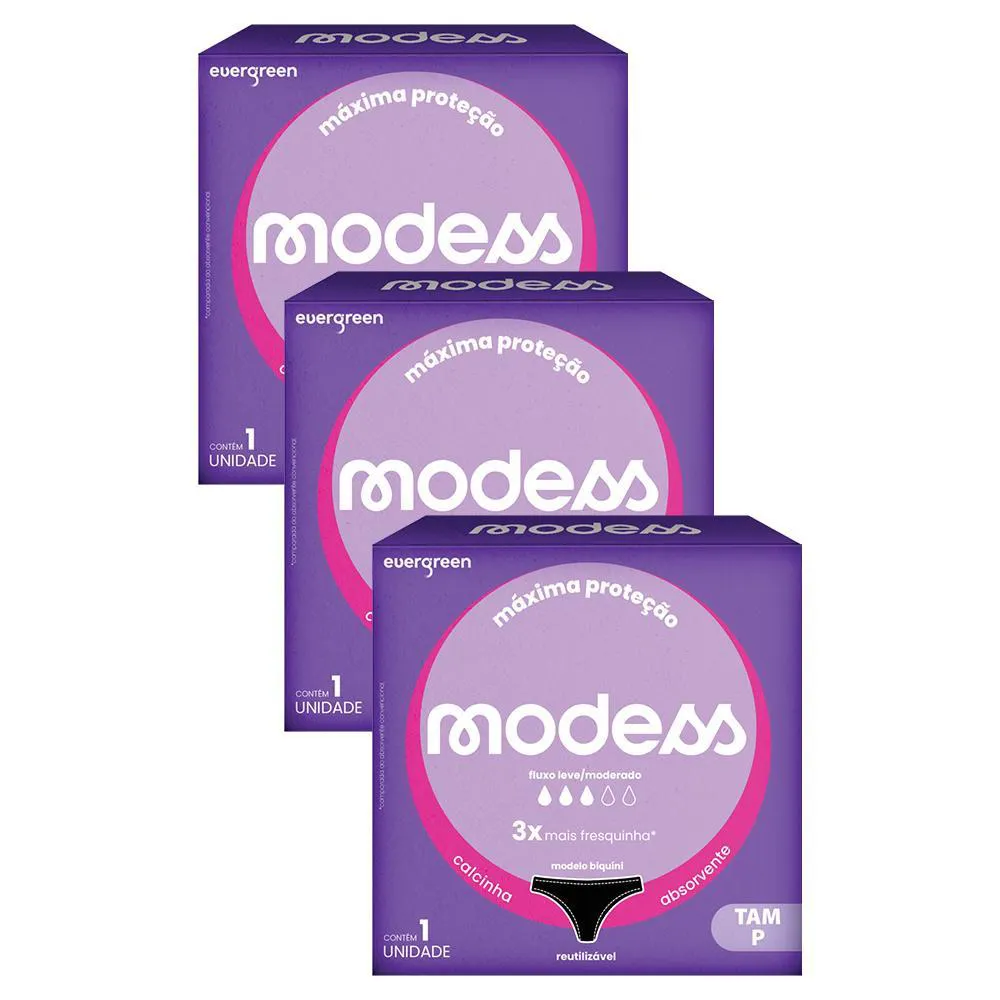 KIT 3 CALCINHAS ABSORVENTE MODESS FLUXO LEVE/MODERADO P