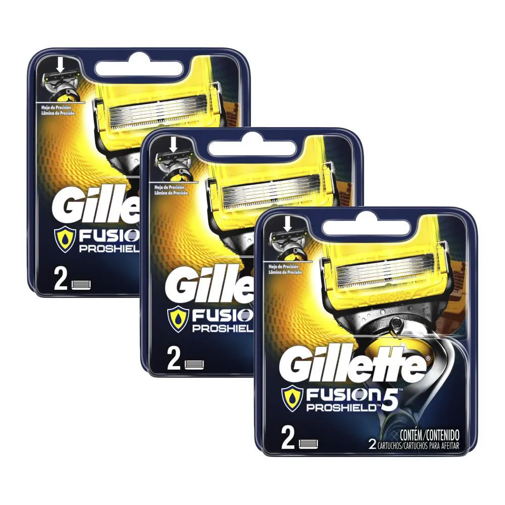 KIT COM 3 CARGAS GILLETTE APARELHO DE BARBEAR FUSION PROSHIELD C/2