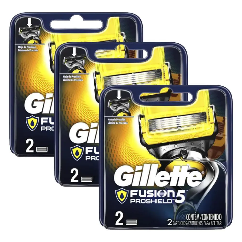 KITS COM 6 CARGAS GILLETTE APARELHO DE BARBEAR FUSION PROSHIELD