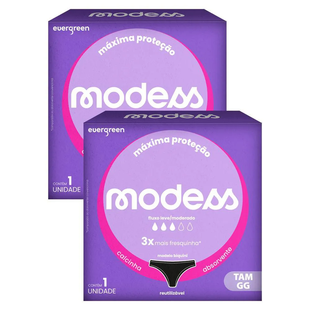 KIT 2 CALCINHAS ABSORVENTE MODESS FLUXO LEVE/MODERADO GG