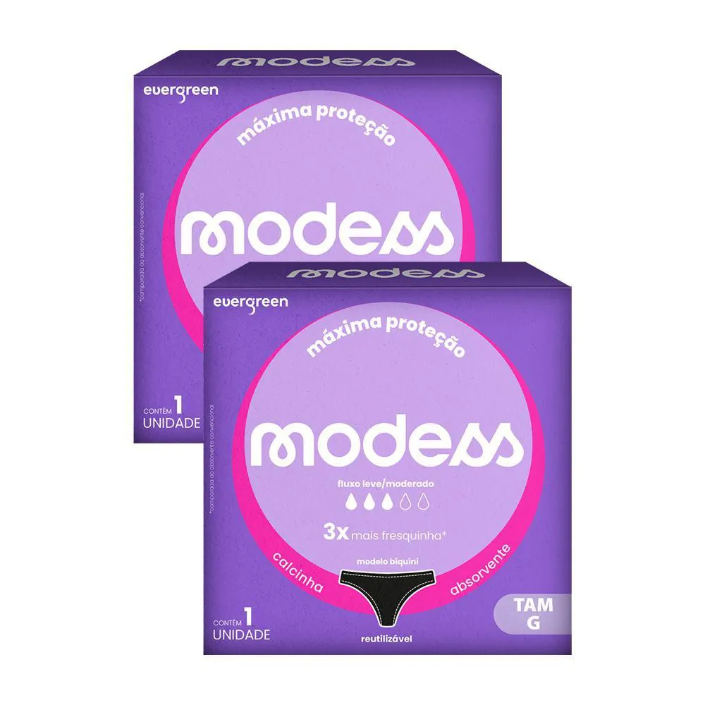 KIT 2 CALCINHAS ABSORVENTE MODESS FLUXO LEVE/MODERADO G