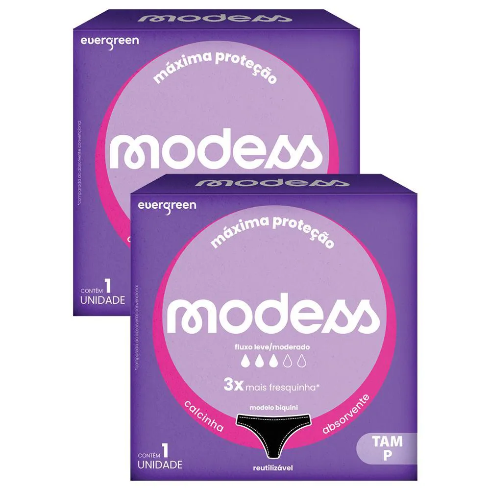 KIT 2 CALCINHAS ABSORVENTE MODESS FLUXO LEVE/MODERADO P