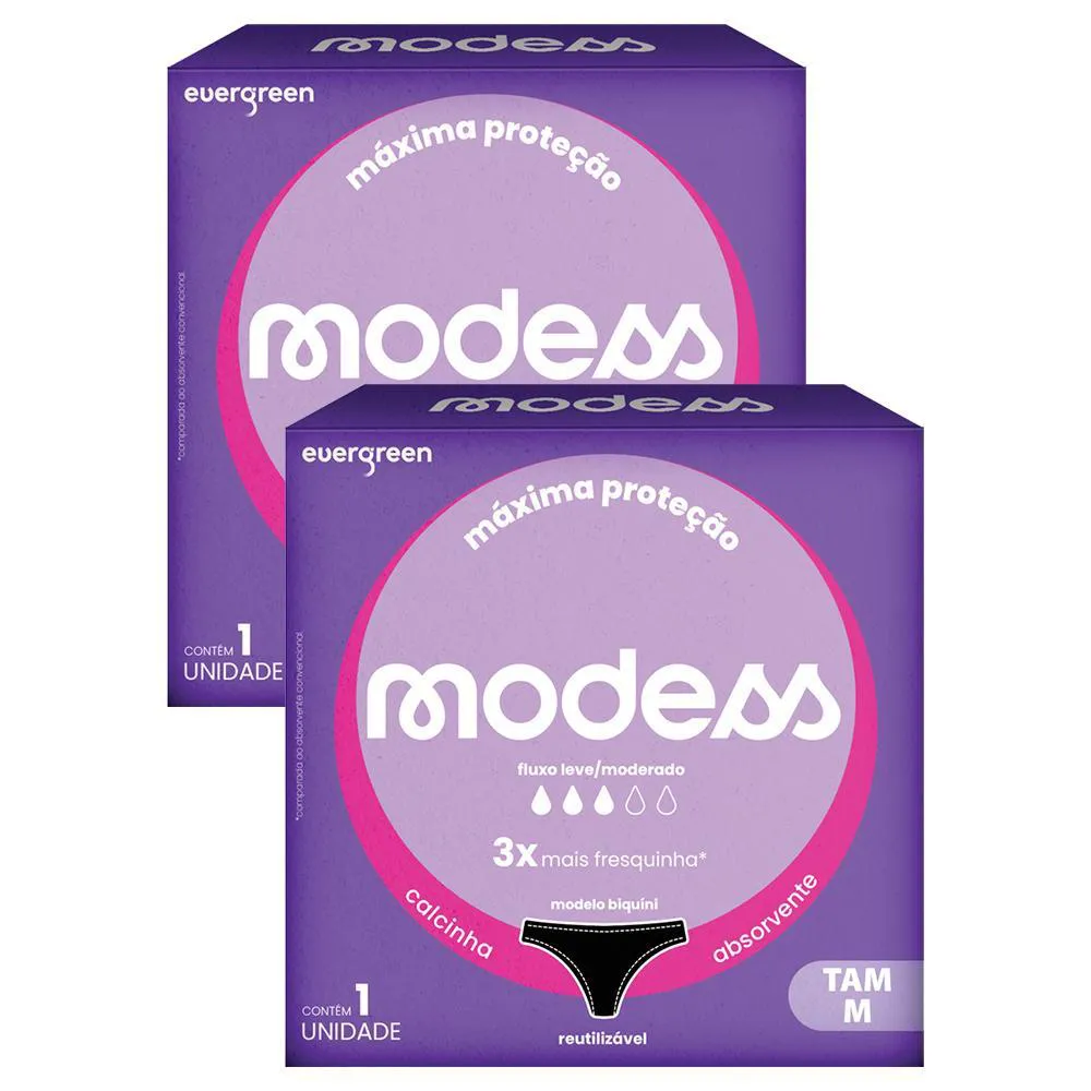 KIT 2 CALCINHAS ABSORVENTE MODESS FLUXO LEVE/MODERADO M