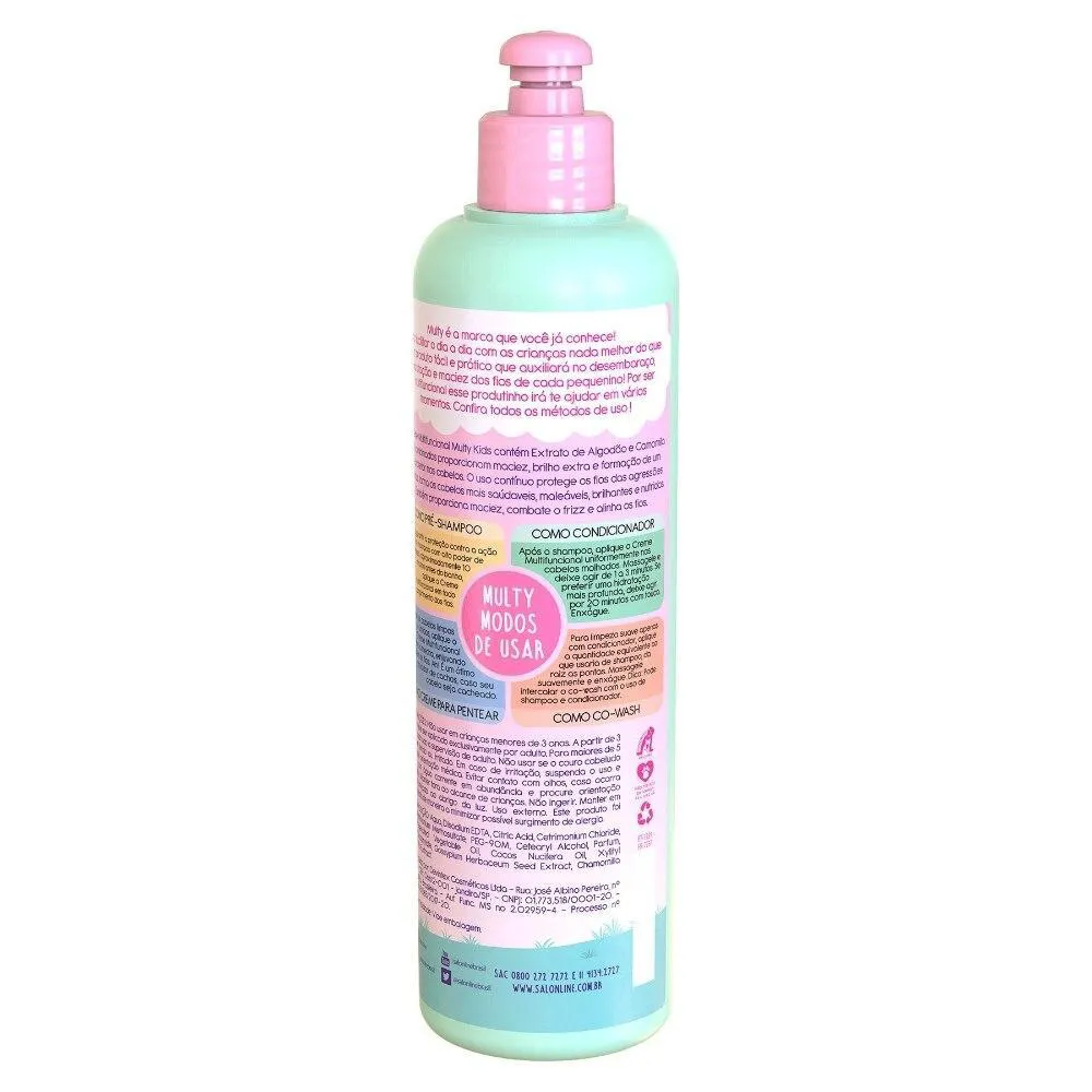 KIT SHAMPOO CONDICIONADOR SOS CACHOS KIDS HIDRATAçãO E CREME MULTIFUNCIONAL MULTY KIDS SALON LINE