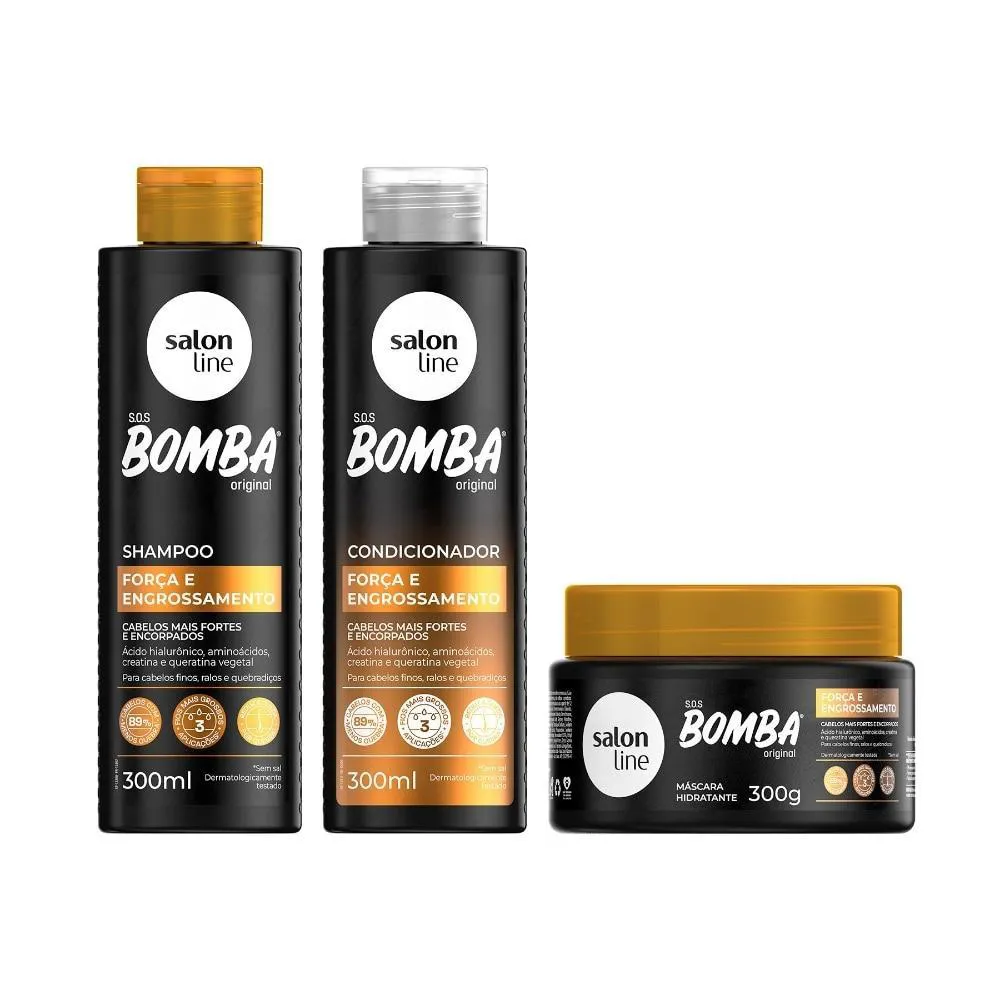 KIT SHAMPOO, CONDICIONADOR E MáSCARA SOS BOMBA FORçA E ENGROSSAMENTO