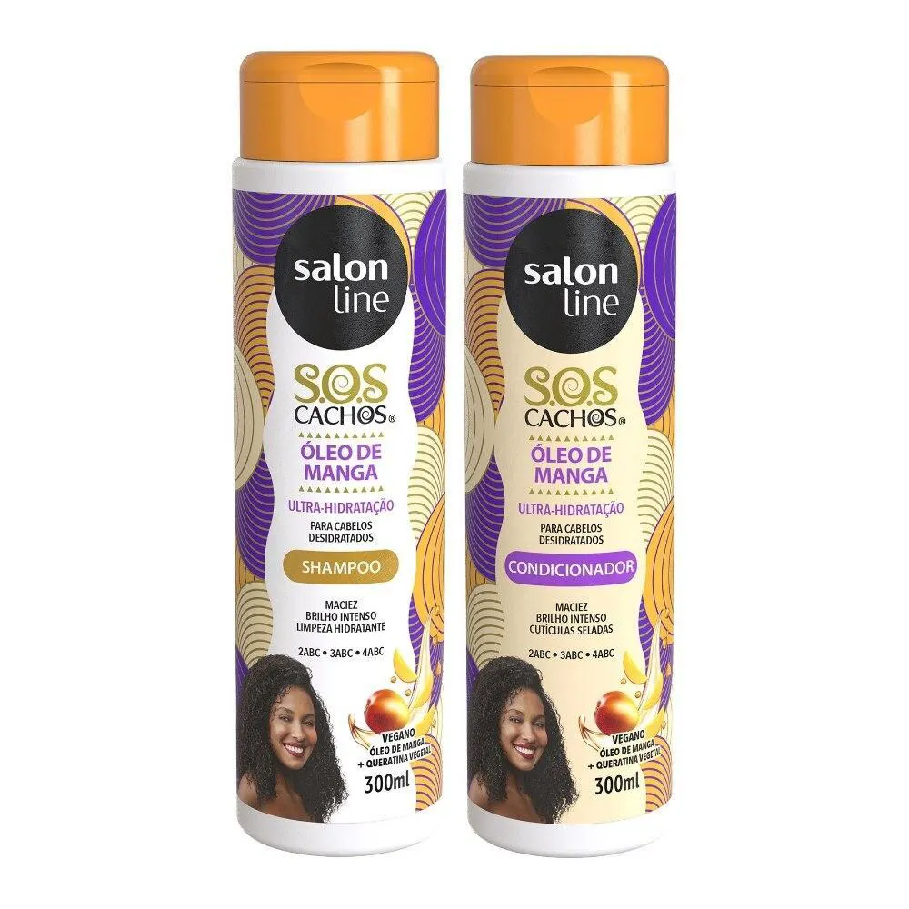 KIT SHAMPOO E CONDICIONADOR SOS CACHOS ÓLEO DE MANGA E QUERATINA SALON LINE