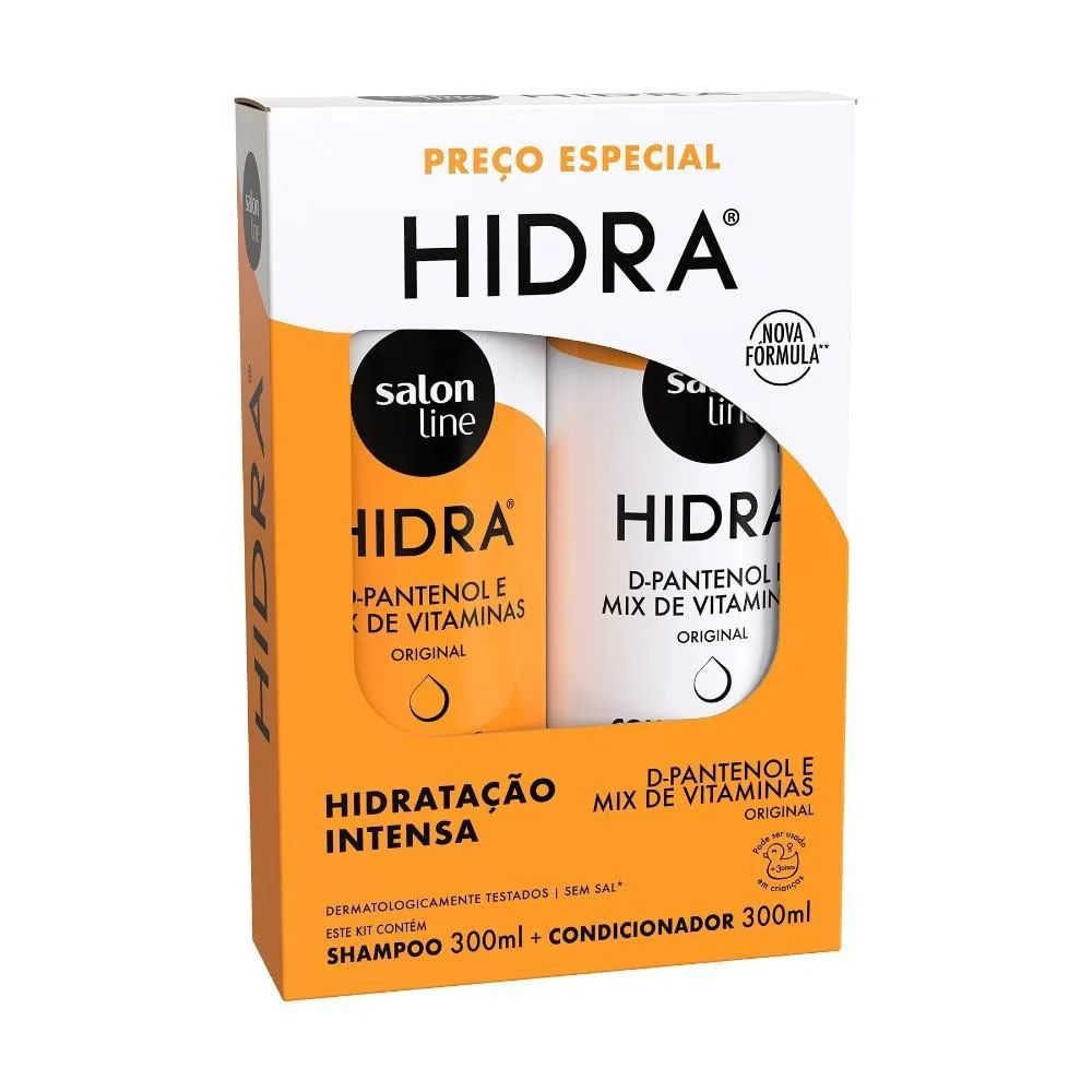 KIT SHAMPOO E CONDICIONADOR HIDRA D-PANTENOL E MIX DE VITAMINAS SALON LINE 300ML