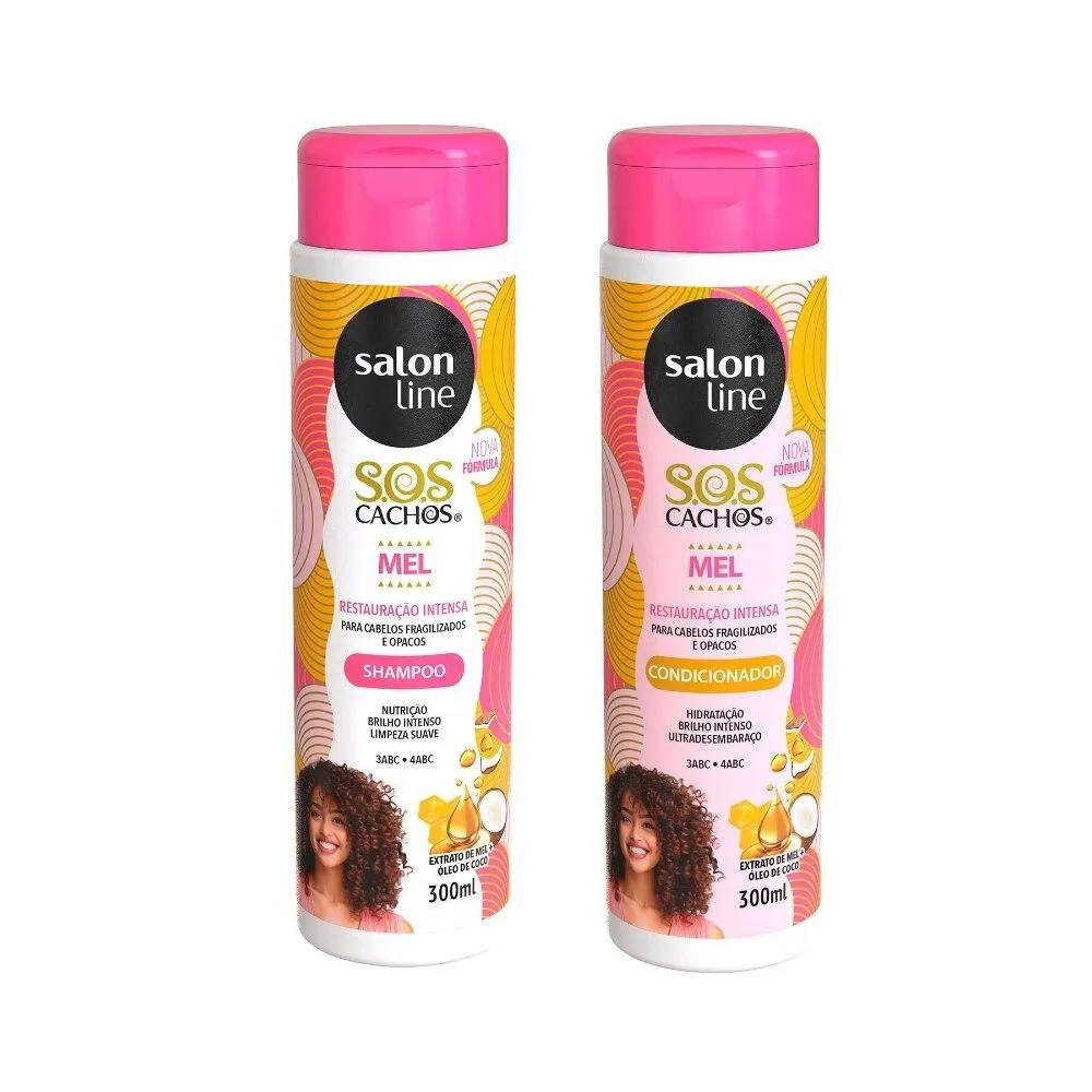 KIT SHAMPOO E CONDICIONADOR MEL E ÓLEO DE COCO SOS CACHOS SALON LINE