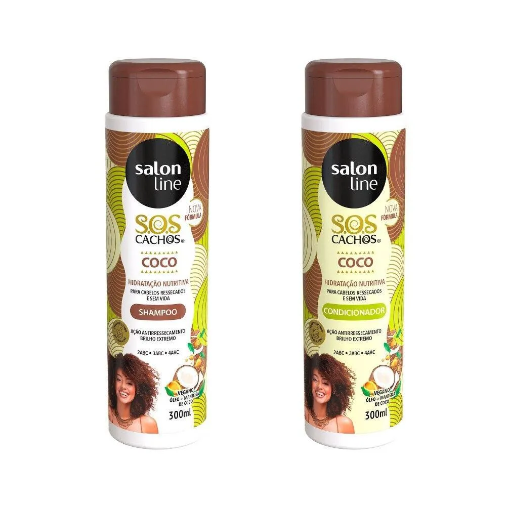 KIT SHAMPOO E CONDICIONADOR SOS CACHOS COCO 300ML SALON LINE