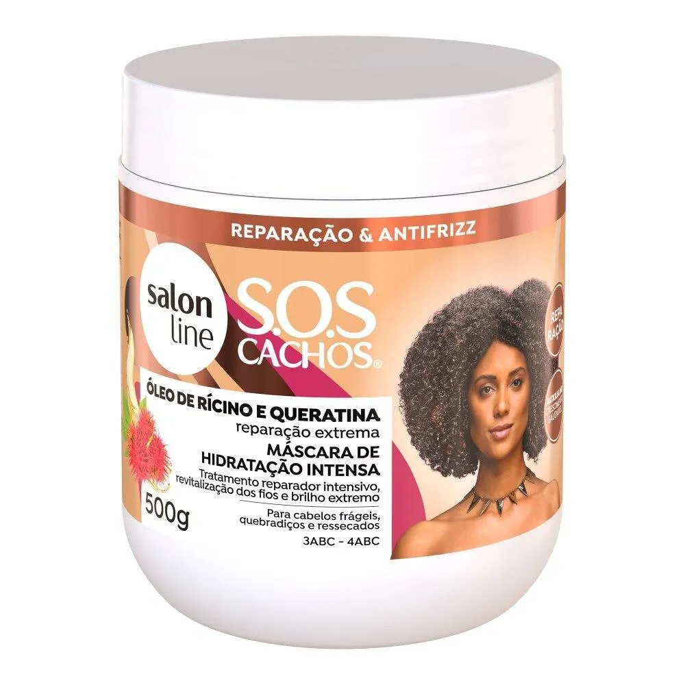 MáSCARA DE HIDRATAçãO SOS CACHOS RíCINO E QUERATINA SALON LINE 500G