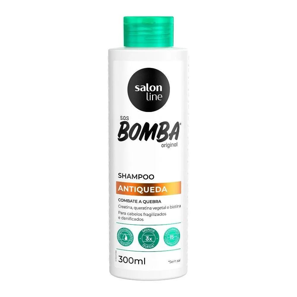 SALON LINE, SHAMPOO, SOS BOMBA, ANTIQUEDA, COMBATE A QUEDA, VEGANO - TODOS OS TIPOS DE CABELOS, 300 ML