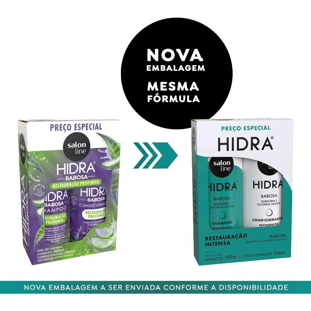 KIT SHAMPOO E CONDICIONADOR HIDRA RESTAURAçãO INTENSA SALON LINE 300ML