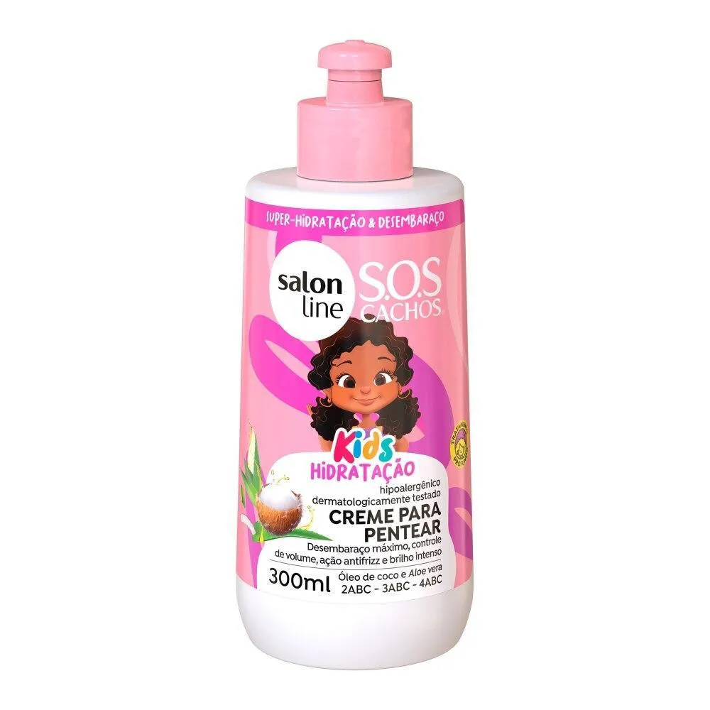 SALON LINE, CREME DE PENTEAR INFANTIL, SOS CACHOS KIDS, AçãO DESEMBARAçADORA, FIOS MACIOS E HIDRATADOS, VEGANO 300 ML