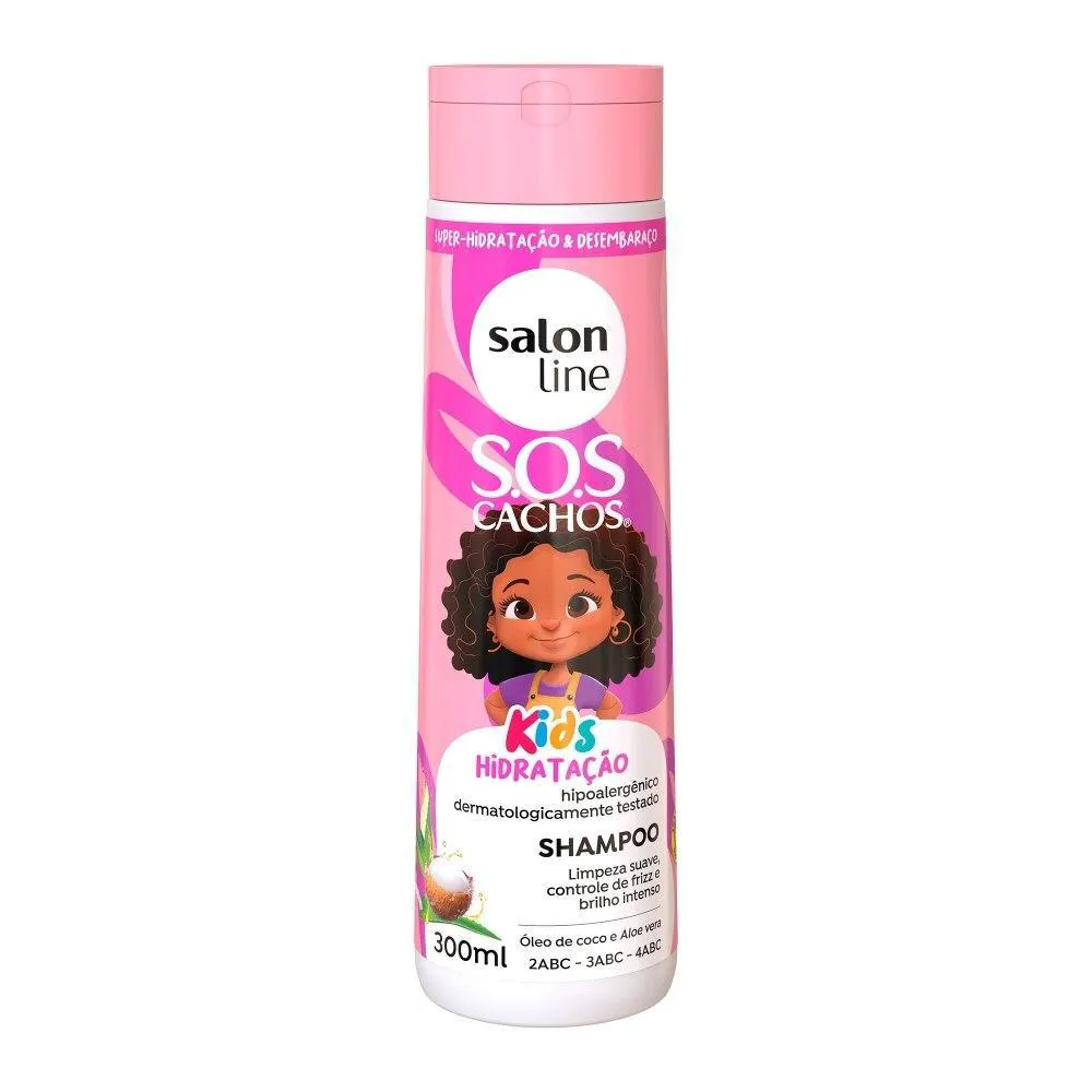 SALON LINE, SHAMPOO INFANTIL, SOS CACHOS KIDS, HIDRATAçãO, LIMPEZA SUAVE E BRILHO INTENSO, VEGANO - CABELOS ONDULADOS, CACHEADOS E CRESPOS