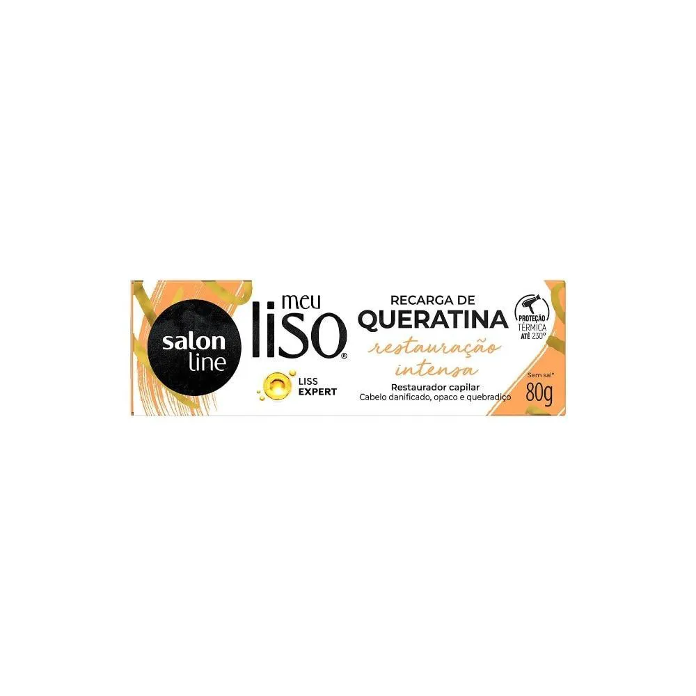 SALON LINE, RECARGA DE QUERATINA, MEU LISO, RESTAURAçãO INTENSA, VEGANA - CABELOS LISOS, 80 G