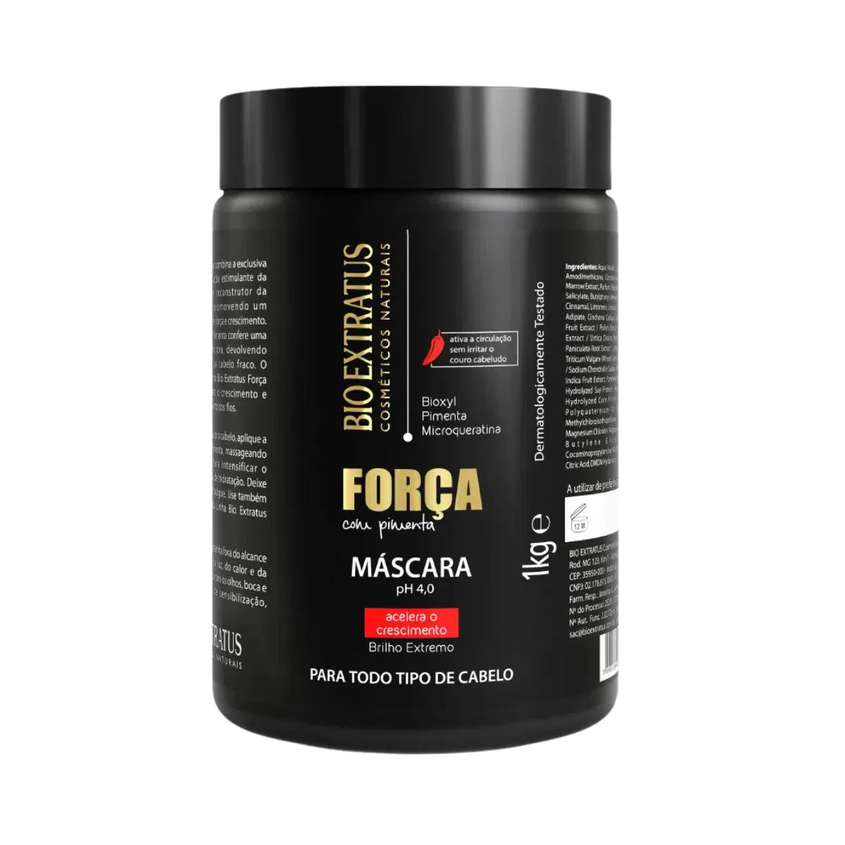 MáSCARA CABELOS OPACOS FORçA COM PIMENTA 1KG - BIO EXTRATUS