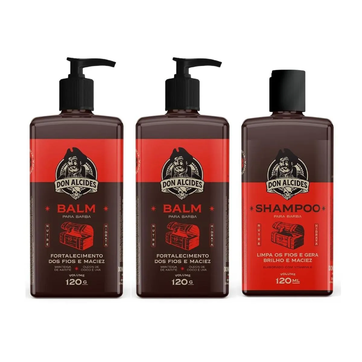 KIT 2X BALM 120ML E 1X SHAMPOO 120ML BARBA NEGRA DON ALCIDES