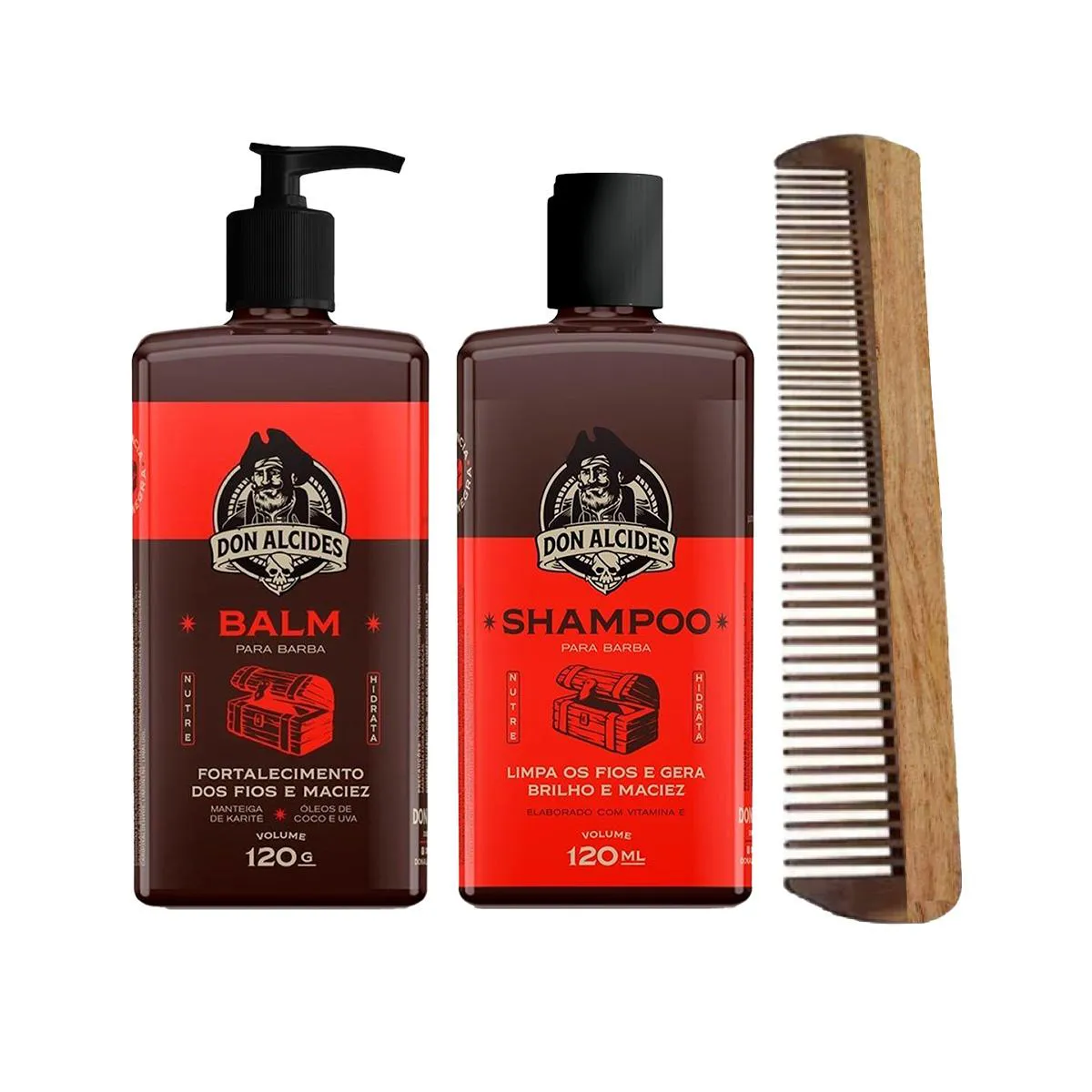 KIT BALM E SHAMPOO PARA BARBA NEGRA + PENTE DON ALCIDES