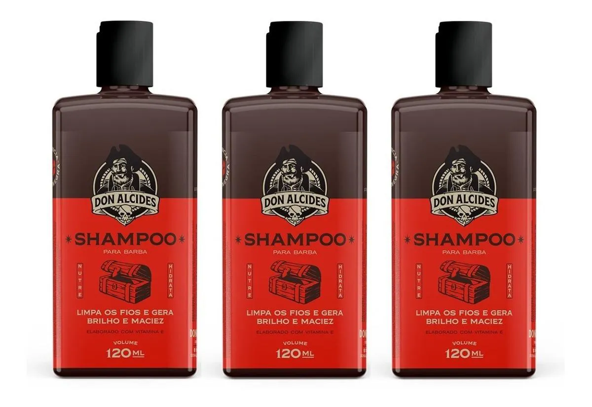 KIT 3X SHAMPOO PARA BARBA 120ML BARBA NEGRA DON ALCIDES