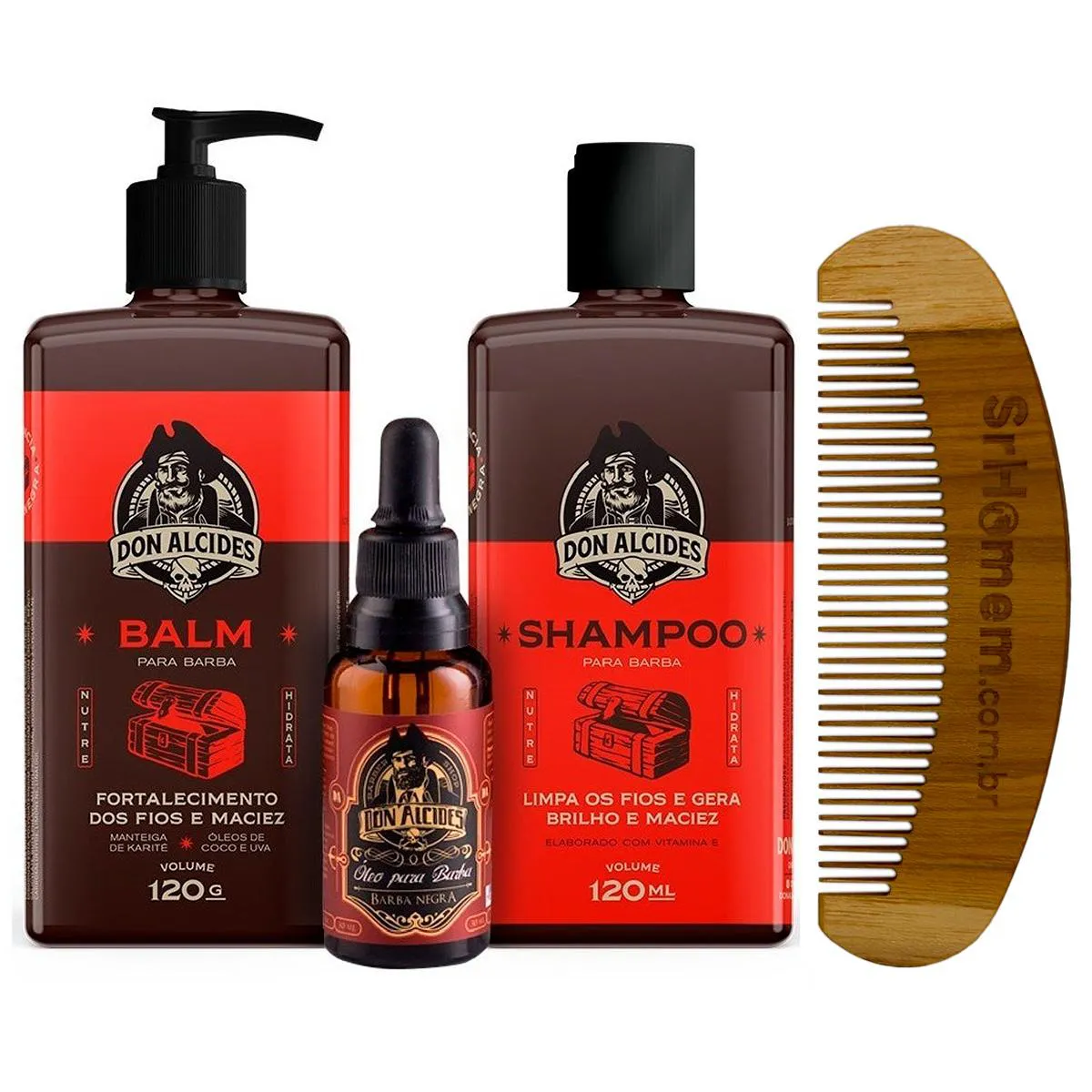 KIT BARBA NEGRA - BALM SHAMPOO ÓLEO PENTE CURVO DON ALCIDES