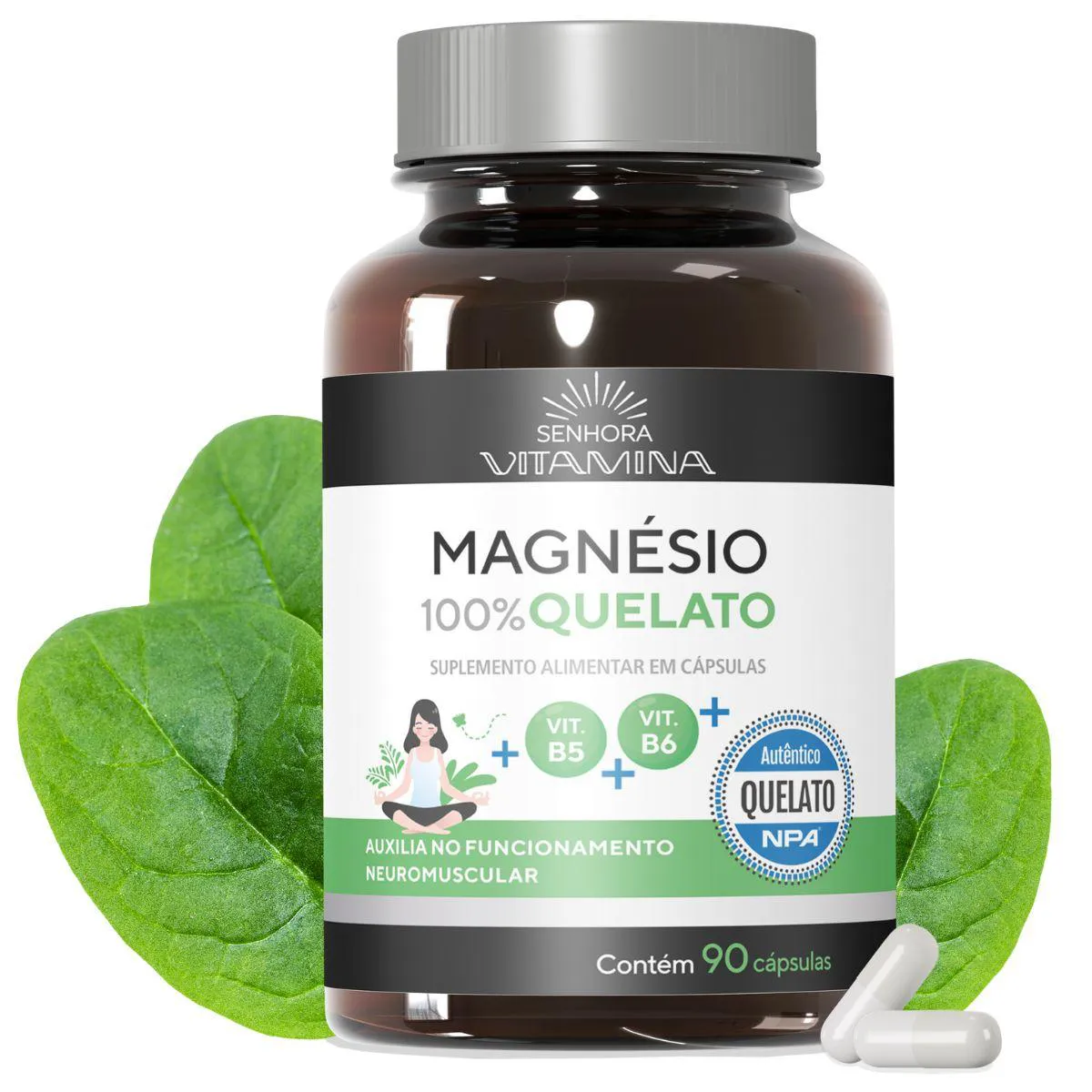 MAGNéSIO 100% QUELATO 350MG COM VITAMINAS B5 E B6 (90 CáPSULAS)