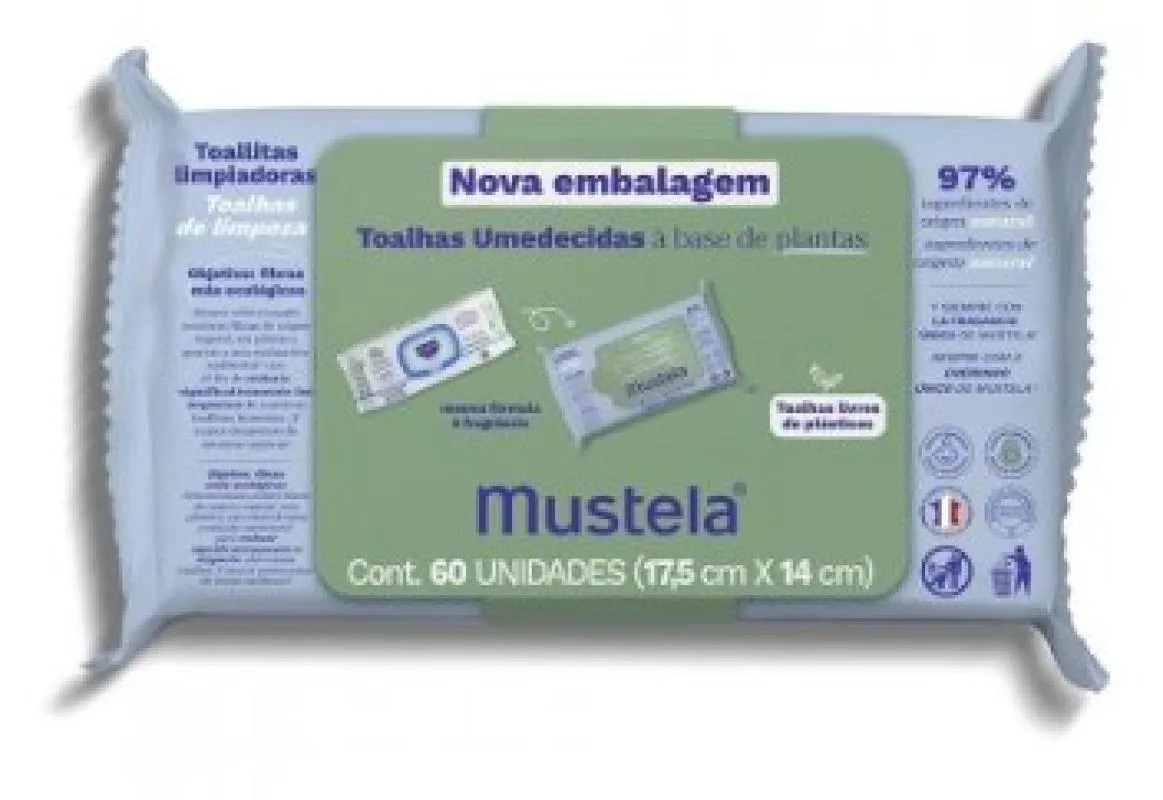 TOALHA UMEDECIDA MUSTELA A BASE DE PLANTAS 60 UNIDADES