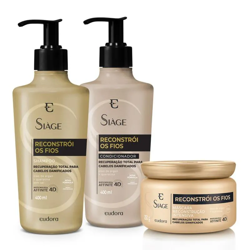 RECONSTRóI OS FIOS: SH + COND 400ML + MáSCARA 250G