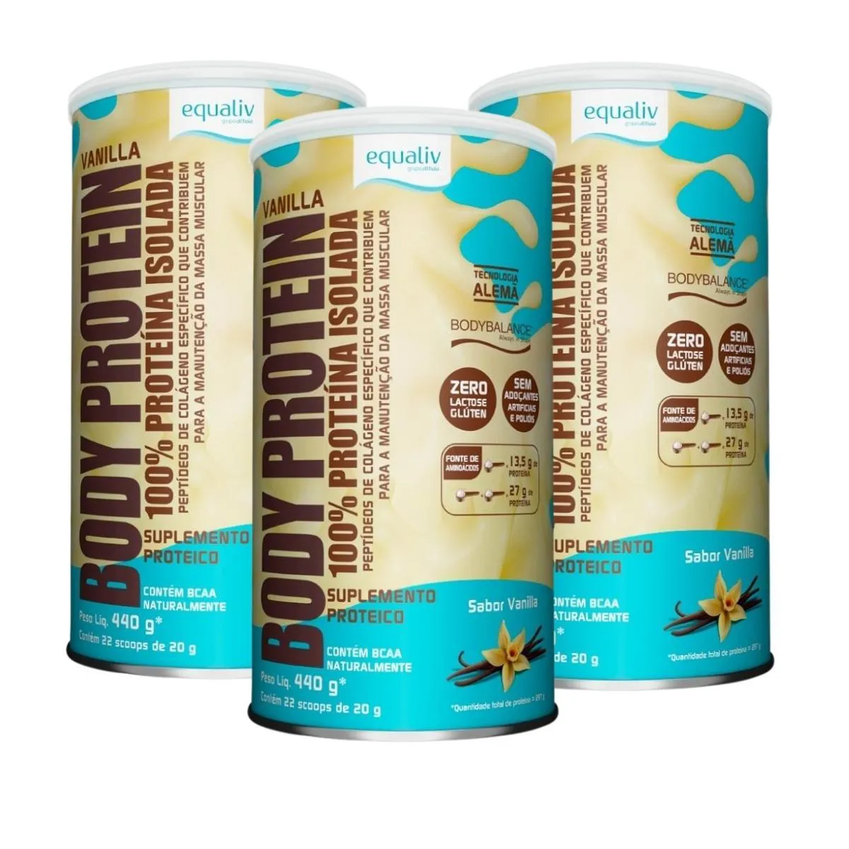 Kit Proteína Vegetal Equaliv Body Protein Colágeno Hidrolisado 440g 3 unidades