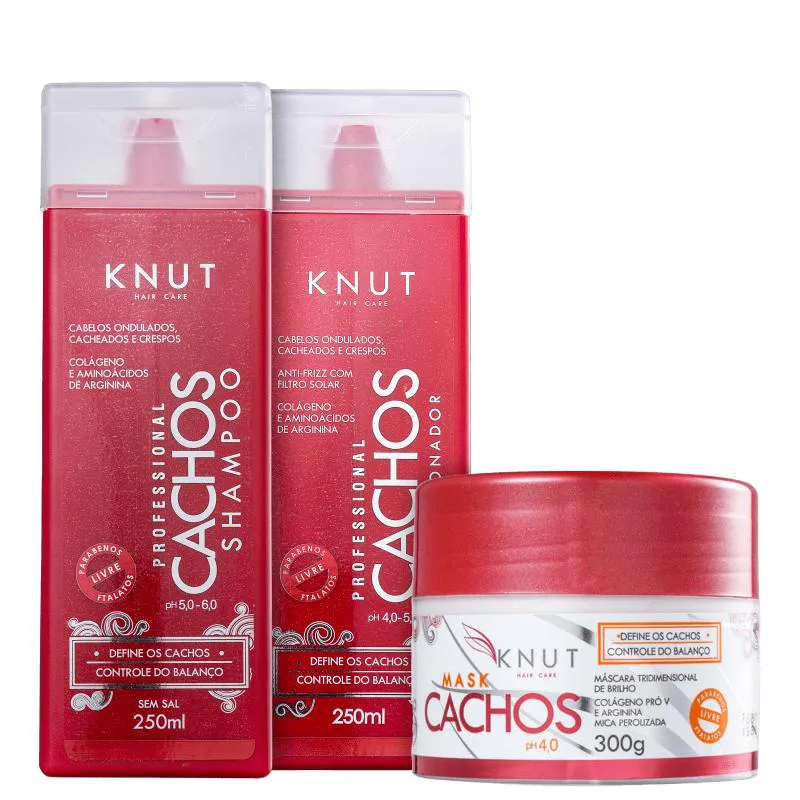 KIT SHAMPOO + CONDICIONADOR + MáSCARA CACHOS KNUT (3 PRODUTOS)
