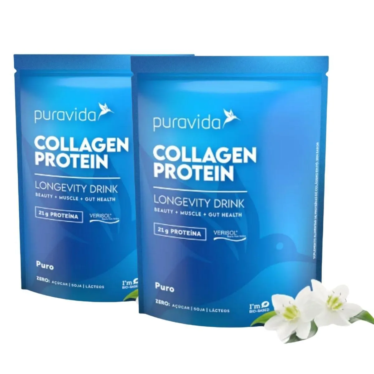 KIT 2 COLLAGEN PROTEIN PURAVIDA 450G COLáGENOPURO Sem Sabor