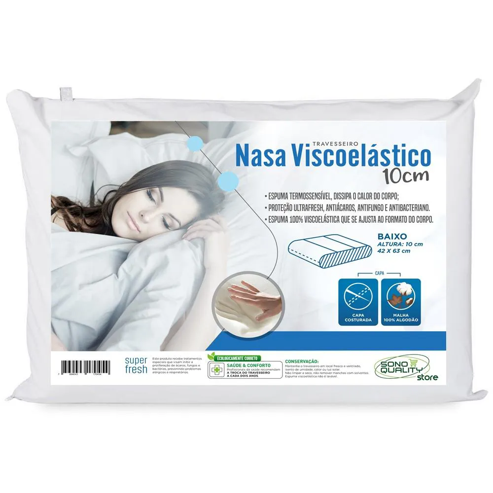 TRAVESSEIRO NASA VISCOELáSTICO COM ALTURA 10CM - SONO QUALITY