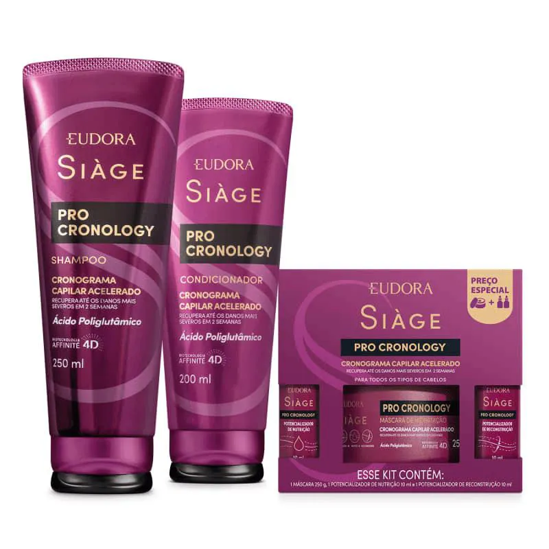 SIàGE PRO CRONOLOGY: SHAMPOO 250ML + CONDICIONADOR 200ML + KIT CRONOGRAMA CAPILAR ACELERADO