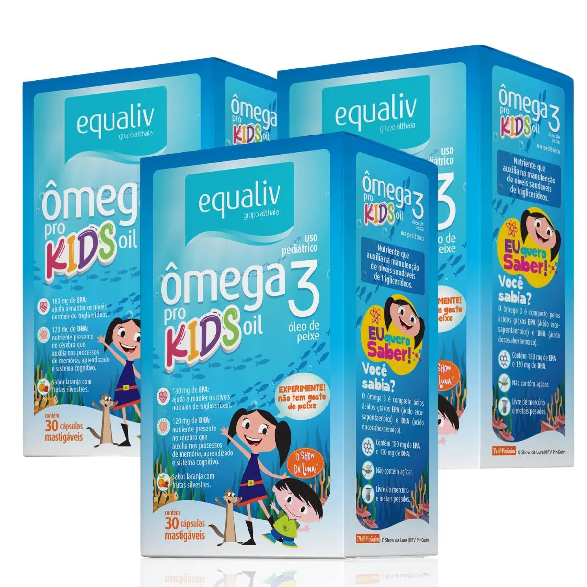 KIT 3 ÔMEGA 3 PRO KIDS CONCENTRADO INFANTIL EPA DHA EQUALIV Laranja COM Frutas Silvestres