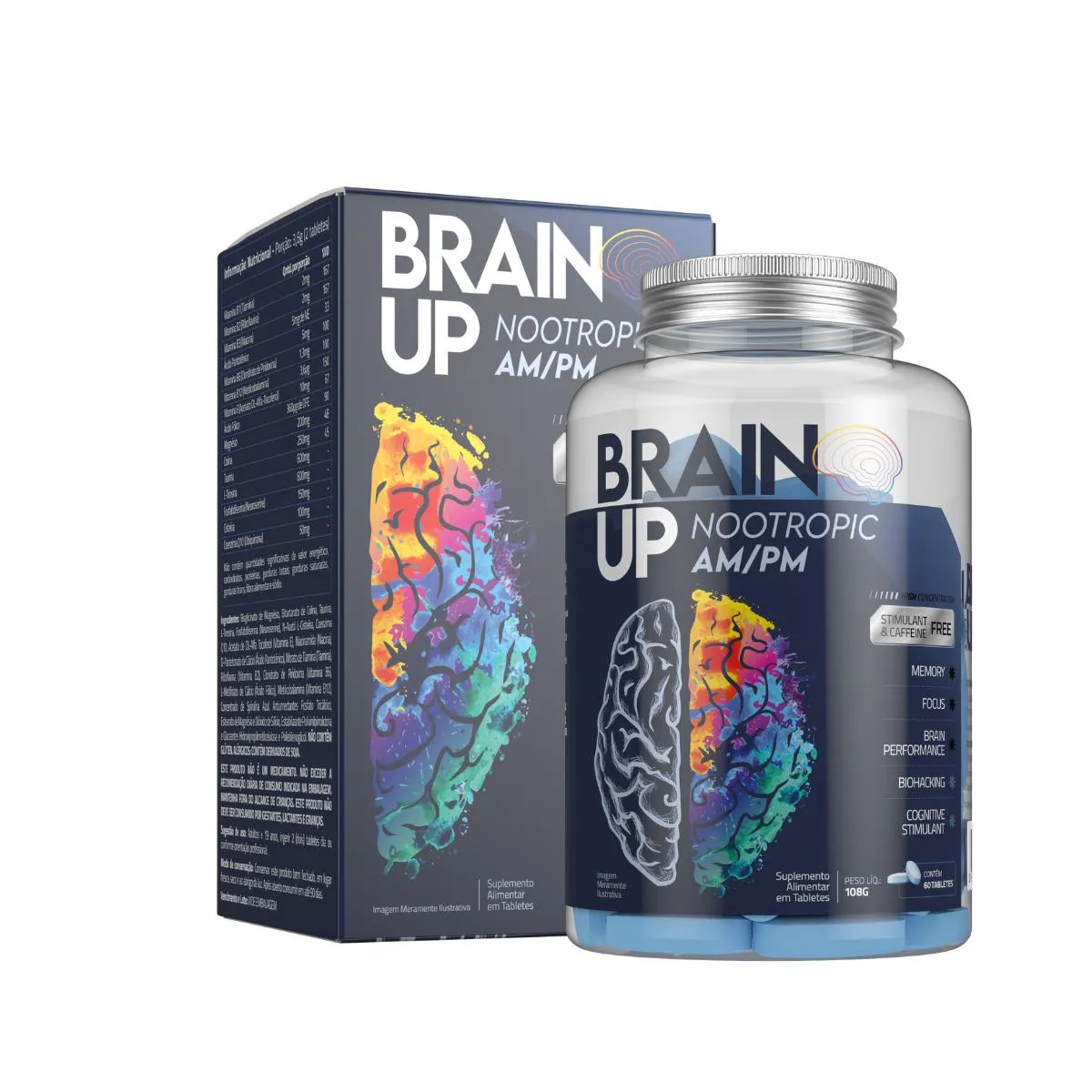 Suplemento Nootrópico True Source Brain Up Am/Pm Sem Cafeína 60 tabletes