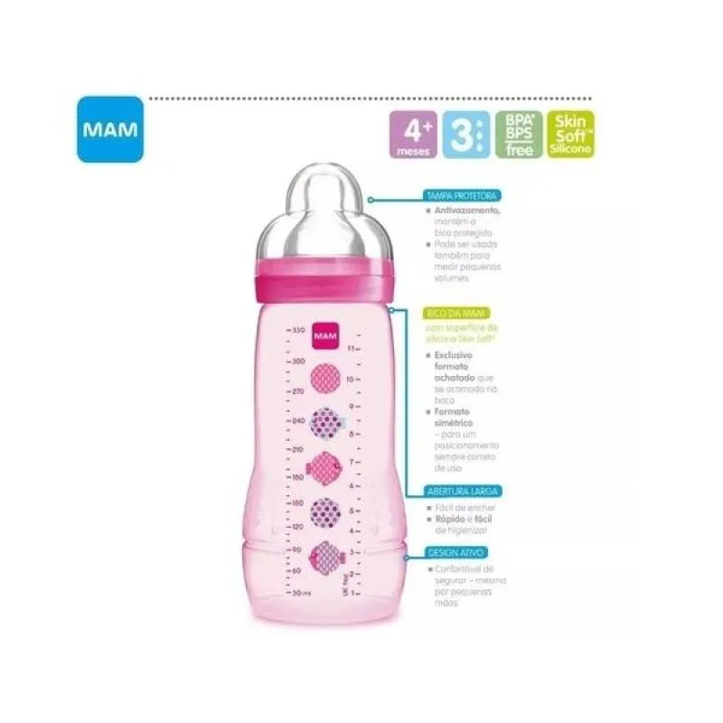 MAMADEIRA EASY ACTIVE FASHION BOTTLE 330ML GIRLS ROSA MAM