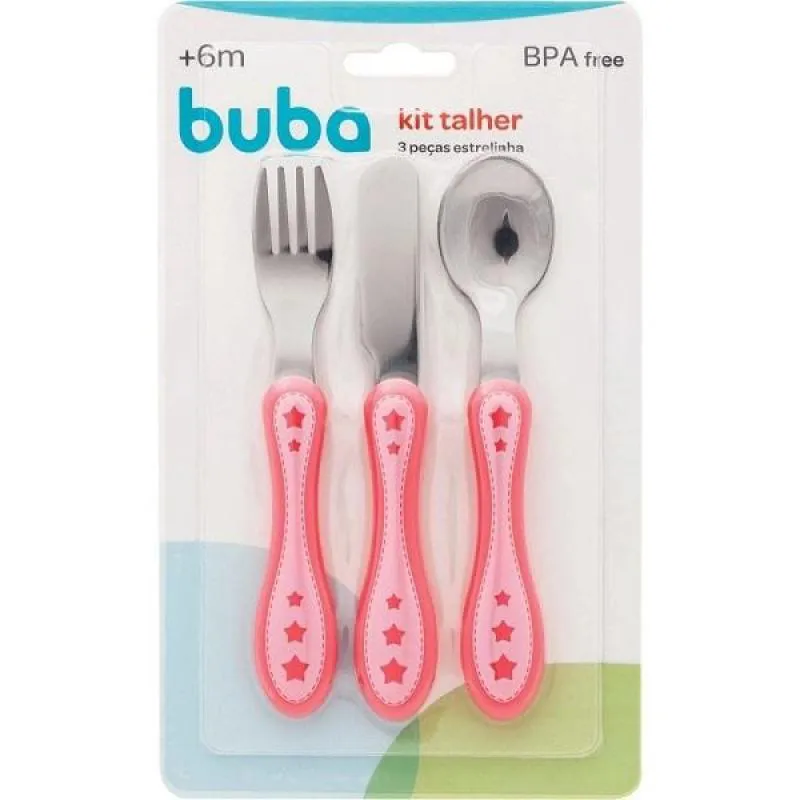 KIT TALHER INFANTIL INOX GARFO FACA COLHER ESTRELINHA BUBA Azul