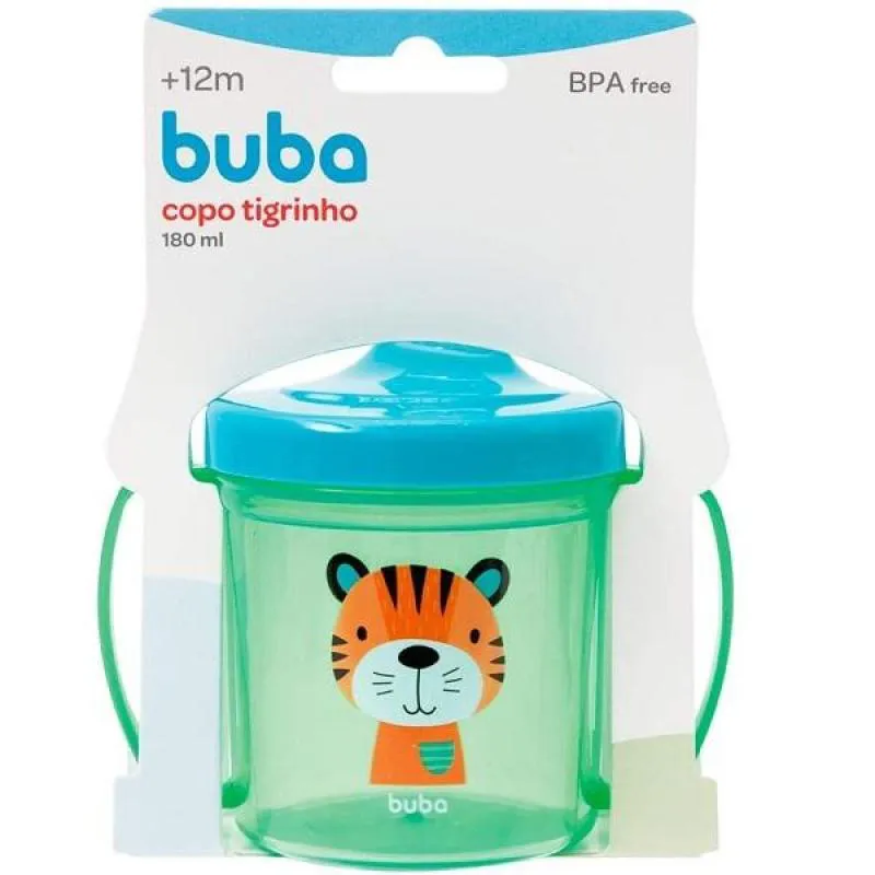 COPO DE TREINAMENTO COM ALÇA E BICO RíGIDO 180ML BUBA Tigrinho