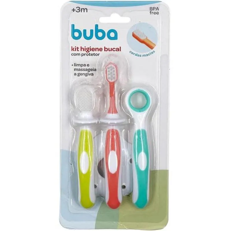 KIT HIGIENE BUCAL INFANTIL COM CERDAS MACIAS 15334 - BUBA