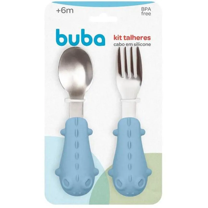 KIT TALHERES INFANTIL INOX CABO EM SILICONE Rosa