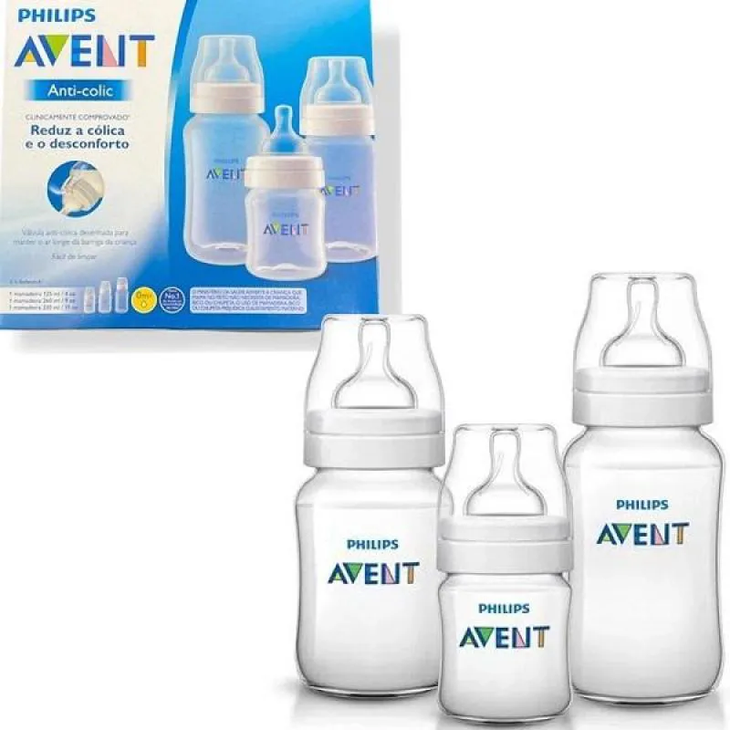 Kit Mamadeira Philips Avent Anti-Colic Clássica 125ml + 260ml + 330ml