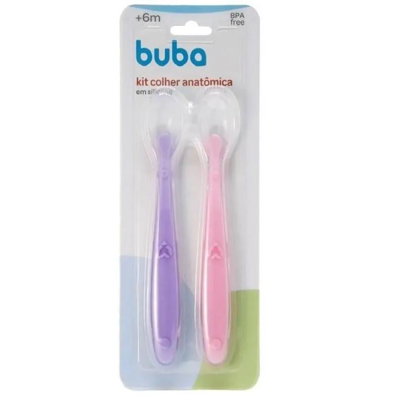 Kit Colher Infantil Buba Ponta de Silicone Anatômica para Bebês Bpa Free 2 unidades