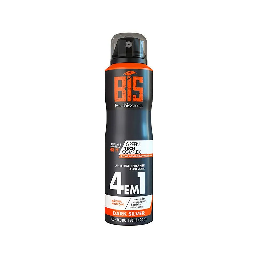 Desodorante Antitranspirante Aerosol Herbíssimo Dark Silver 48h  4 em 1 150ml