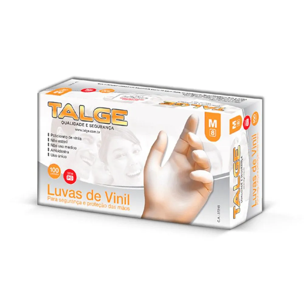 LUVA DE VINIL TALGE SEM Pó C/100UN TAM. M