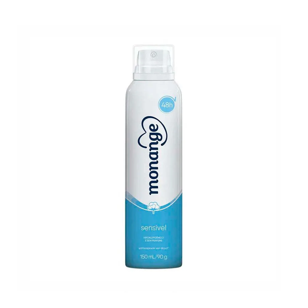 Desodorante Antitranspirante Aerosol Monange Sensivél 48h Sem Perfume Hipoalergênico 150ml