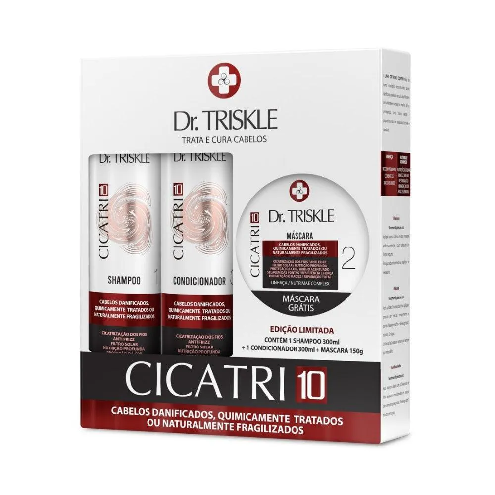 KIT SHAMPOO 300ML + CONDICIONADOR 300ML + MáSCARA 150G DR TRISKLE CICATRI 10