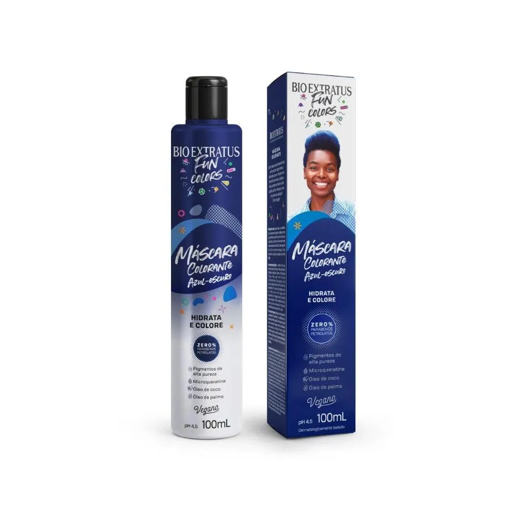 MáSCARA TRATAMENTO CAPILAR BIO EXTRATUS FUN COLORS AZUL ESCURO 100ML